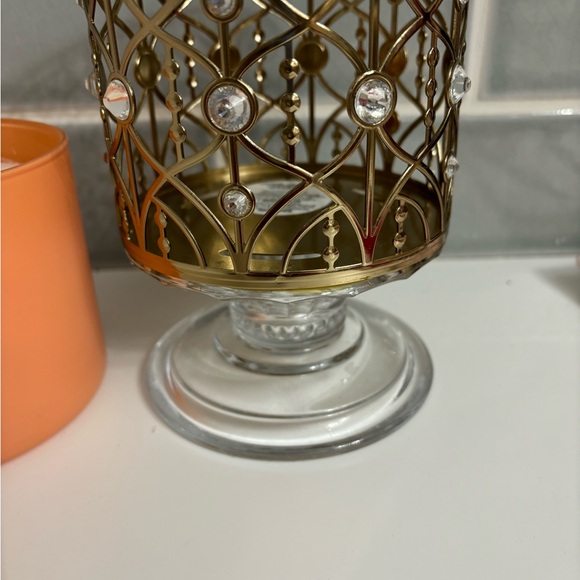 Bath & Body Works Gold Gem Glass Pedestal 3-Wick Candle Holder with new candle - Picture 6 of 8